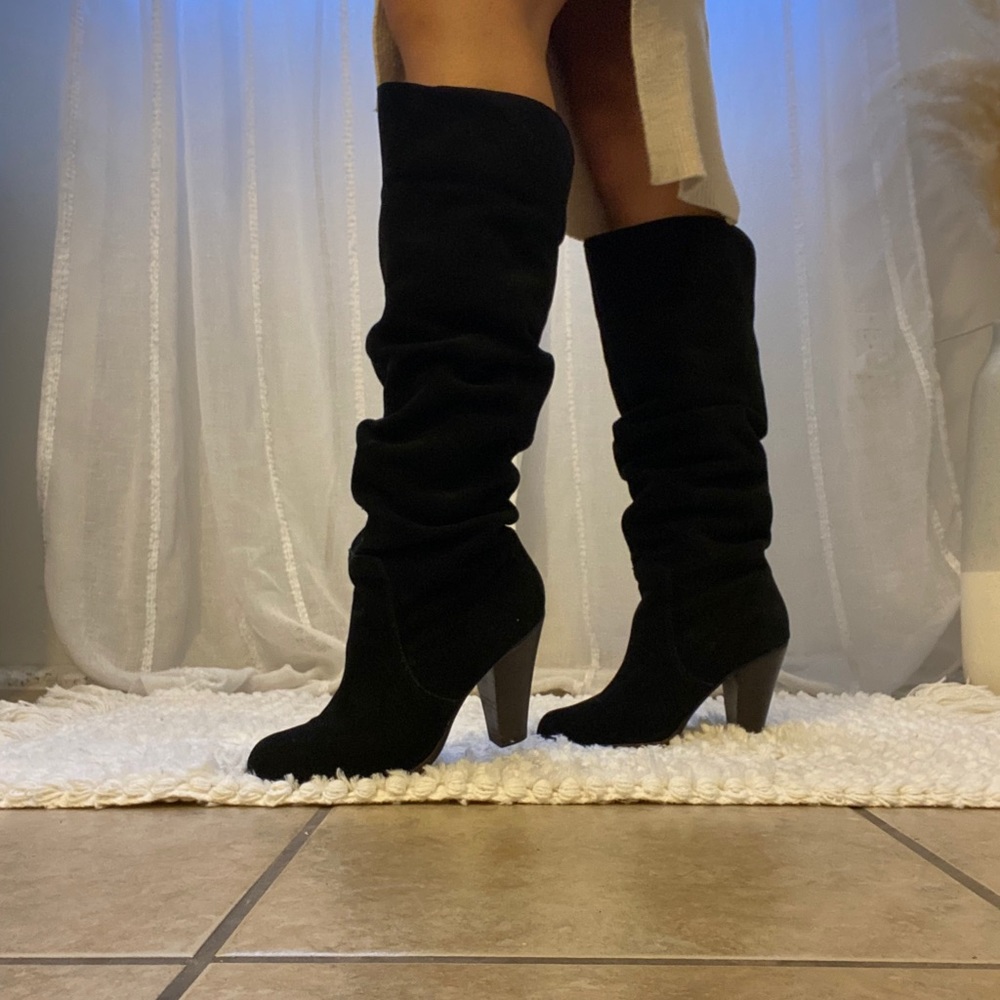 Slouchy black suede boots